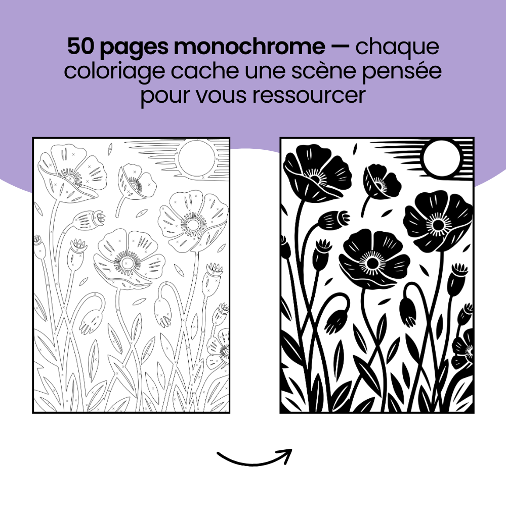 Livre de coloriage monochrome — retrouver le calme et la sérénité