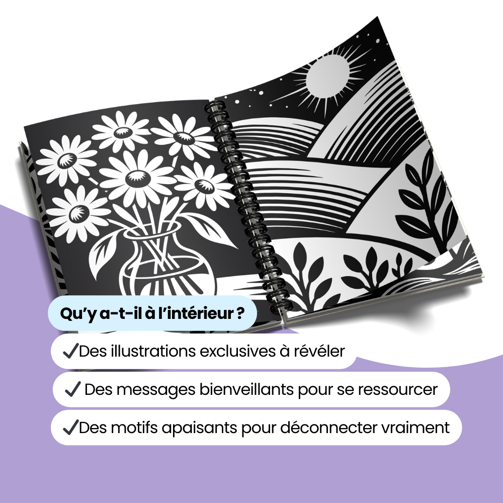 Livre de coloriage monochrome — retrouver le calme et la sérénité